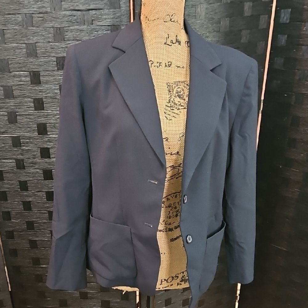 Kasper Charcoal gray Blazer 10P Petite Two Button Lined Career Jacket
